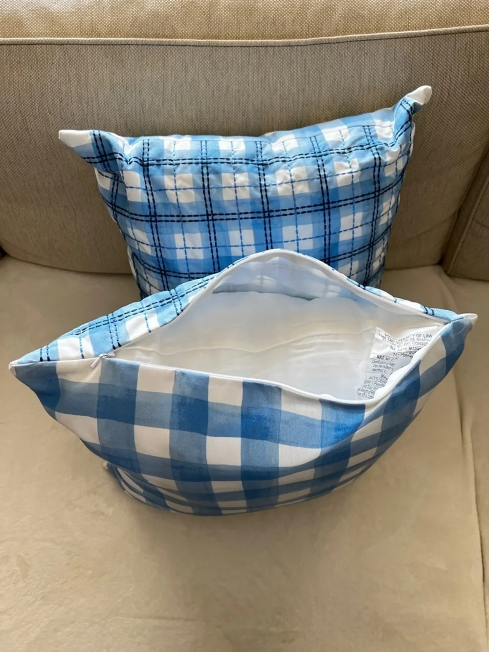 2 Charter Club Damask Designs Decorative Pillow 18x18 Blue/White Plaid Cotton